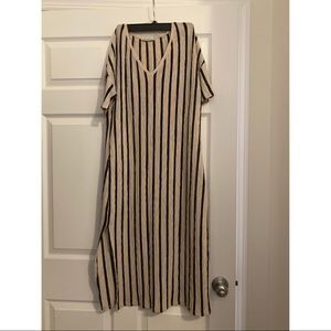 Zara Beige and Black Striped Small Maxi Dress
